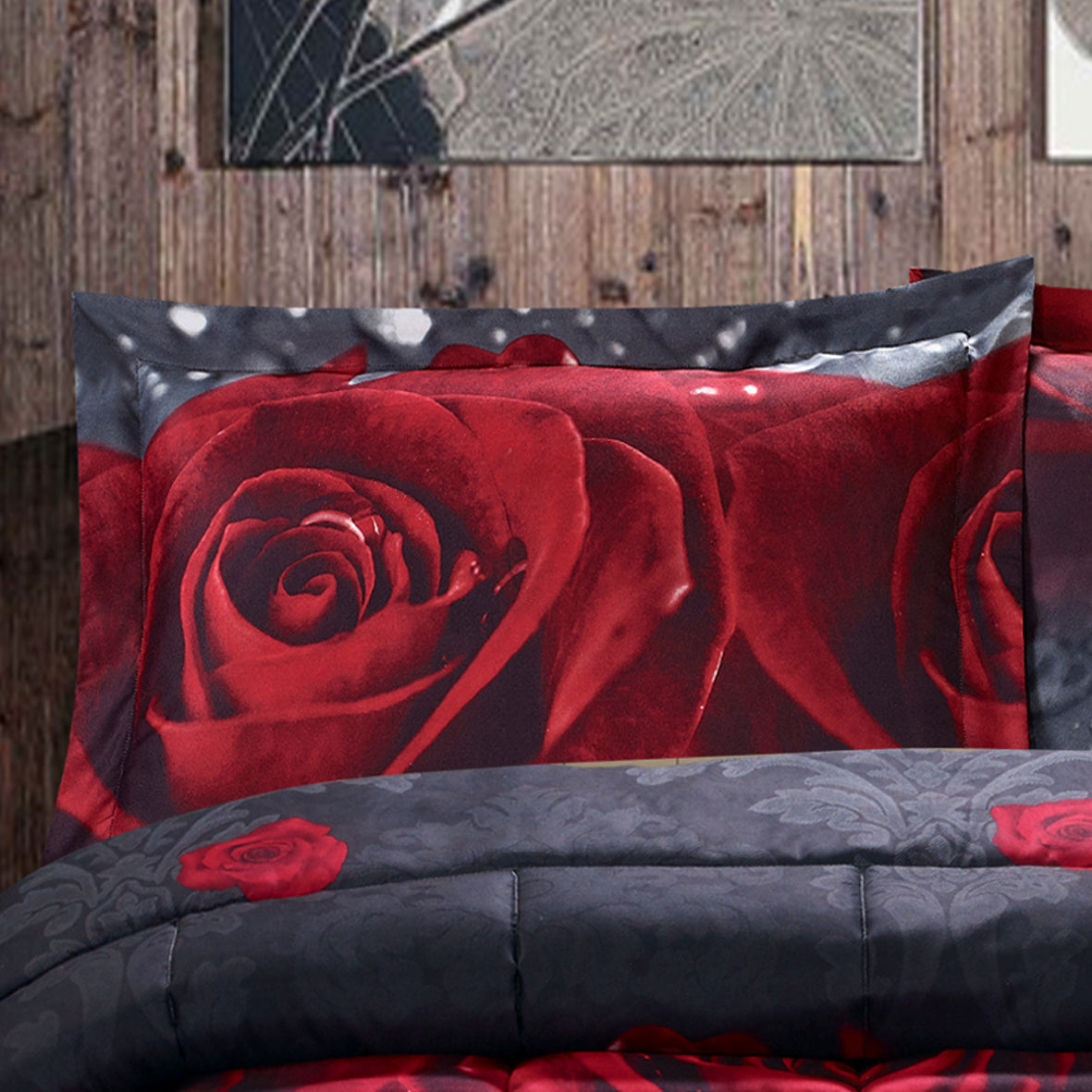 Closeout - 3D Print Red Rose Love All Season Comforter Set-Y28