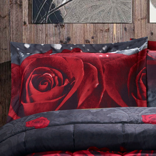 Closeout - 3D Print Red Rose Love All Season Comforter Set-Y28