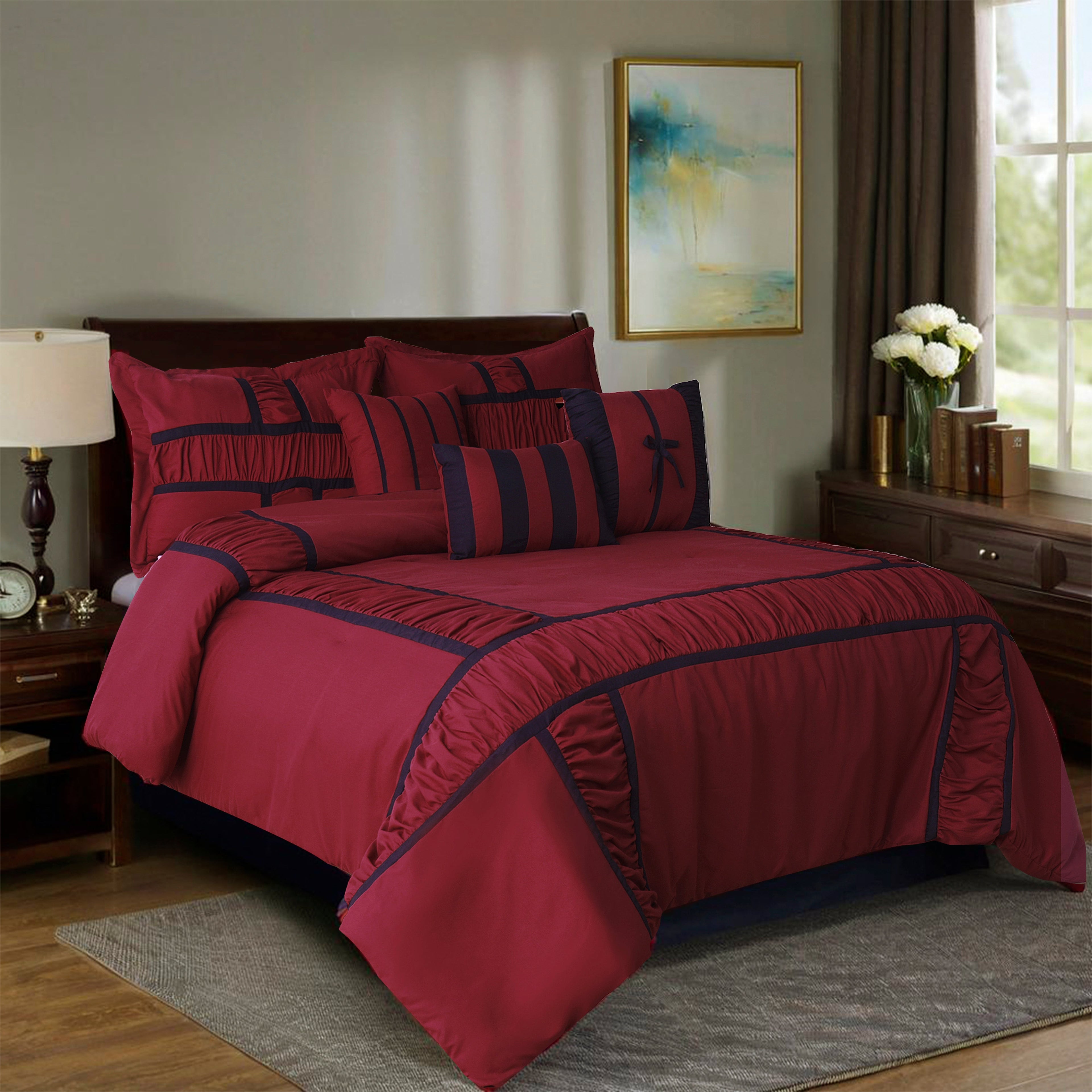 Closeout - 7 Piece Microfiber Ruffle and Patchwork Comforter Set