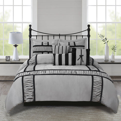 Closeout - 7 Piece Microfiber Ruffle and Patchwork Comforter Set