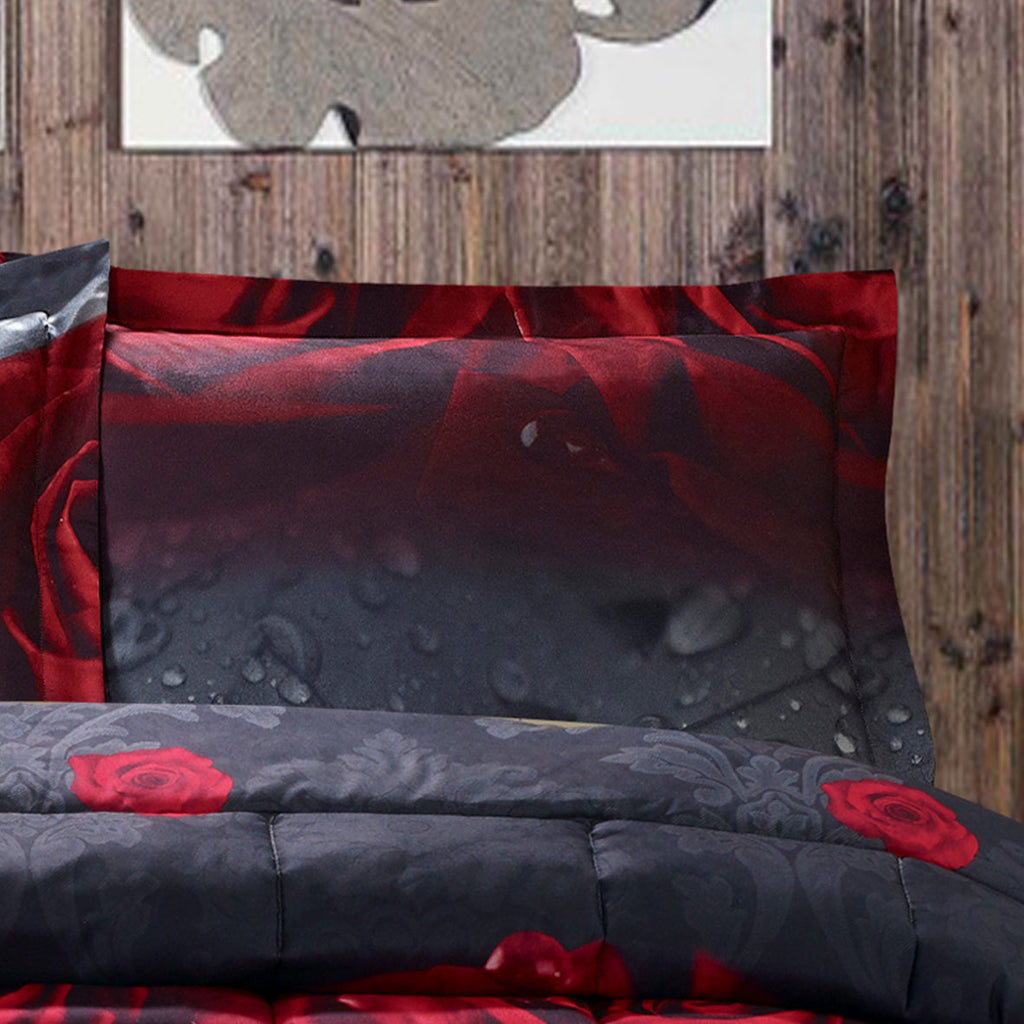 Closeout - 3D Print Red Rose Love All Season Comforter Set-Y28