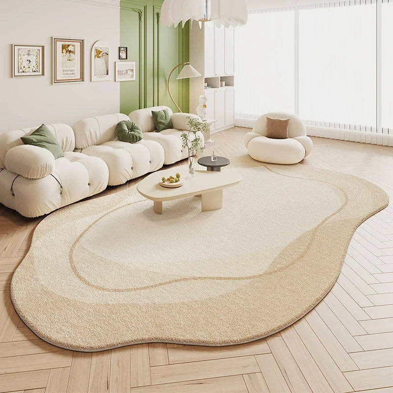 VIKAMA Green Carpet Living Room Shaped Cream Style 2025 New Plush Irregular Bedroom Bedside Floor Mats Home Decoration