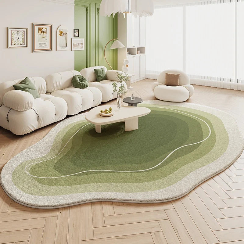 VIKAMA Green Carpet Living Room Shaped Cream Style 2025 New Plush Irregular Bedroom Bedside Floor Mats Home Decoration