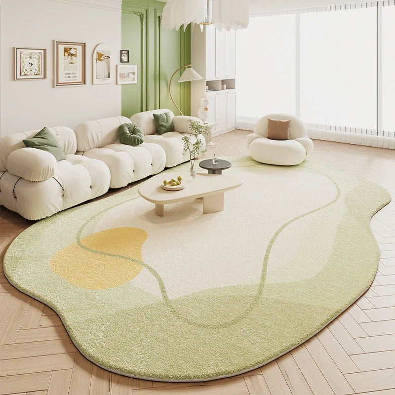 VIKAMA Green Carpet Living Room Shaped Cream Style 2025 New Plush Irregular Bedroom Bedside Floor Mats Home Decoration