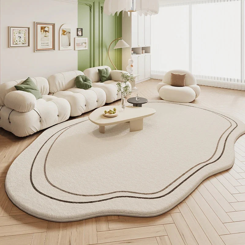 VIKAMA Green Carpet Living Room Shaped Cream Style 2025 New Plush Irregular Bedroom Bedside Floor Mats Home Decoration