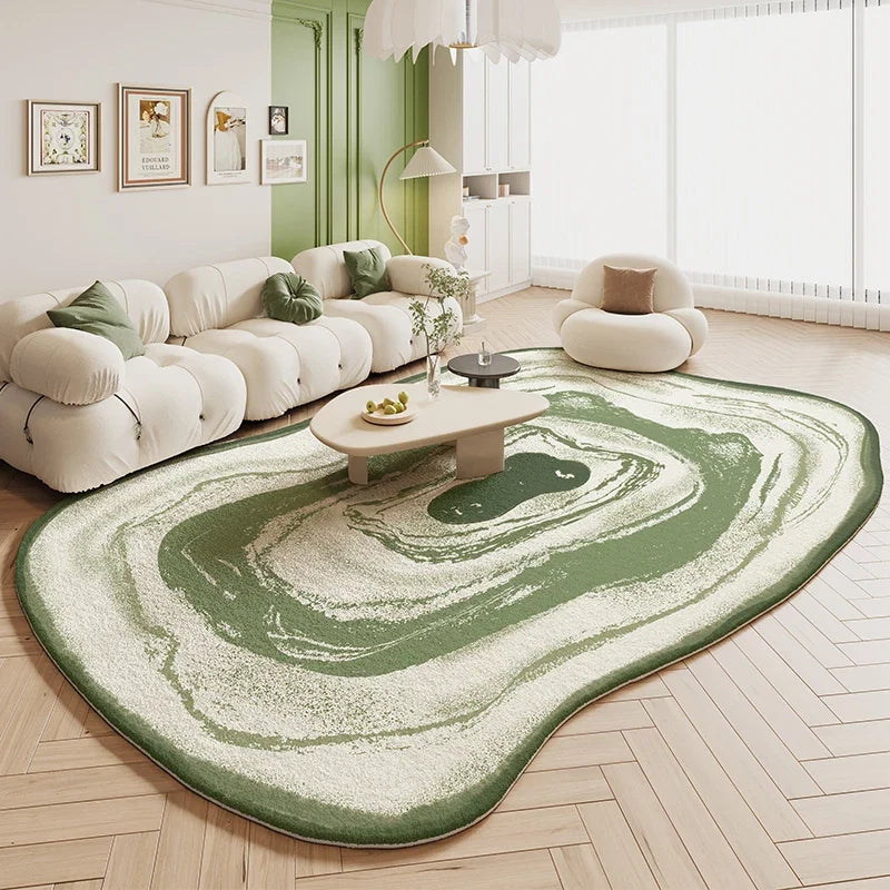 VIKAMA Green Carpet Living Room Shaped Cream Style 2025 New Plush Irregular Bedroom Bedside Floor Mats Home Decoration