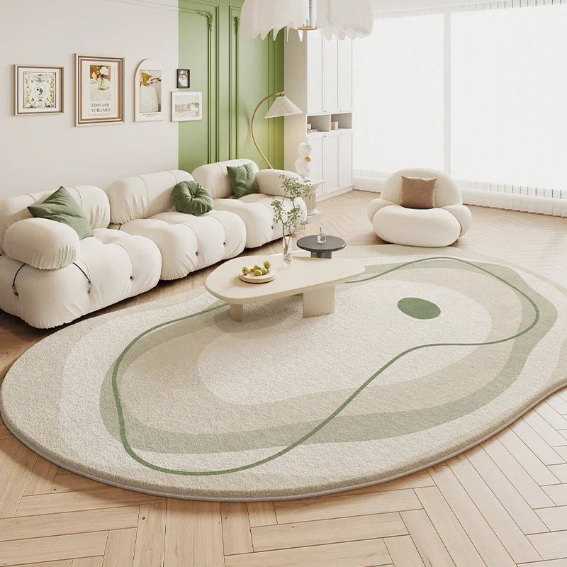VIKAMA Green Carpet Living Room Shaped Cream Style 2025 New Plush Irregular Bedroom Bedside Floor Mats Home Decoration