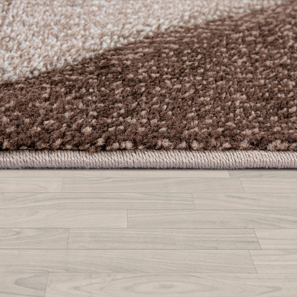 Living Room Rug Madeira Bordered with Geometric Pattern - Brown Beige