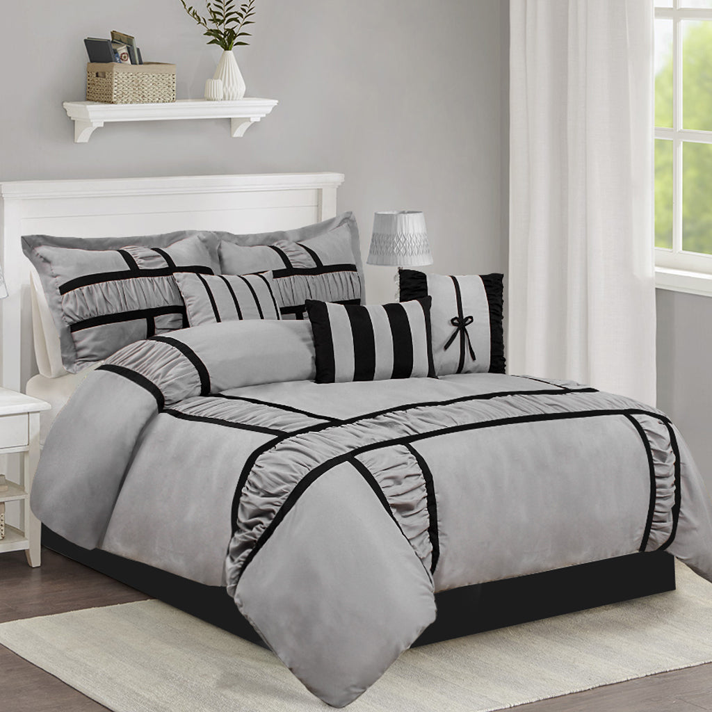 Closeout - 7 Piece Microfiber Ruffle and Patchwork Comforter Set